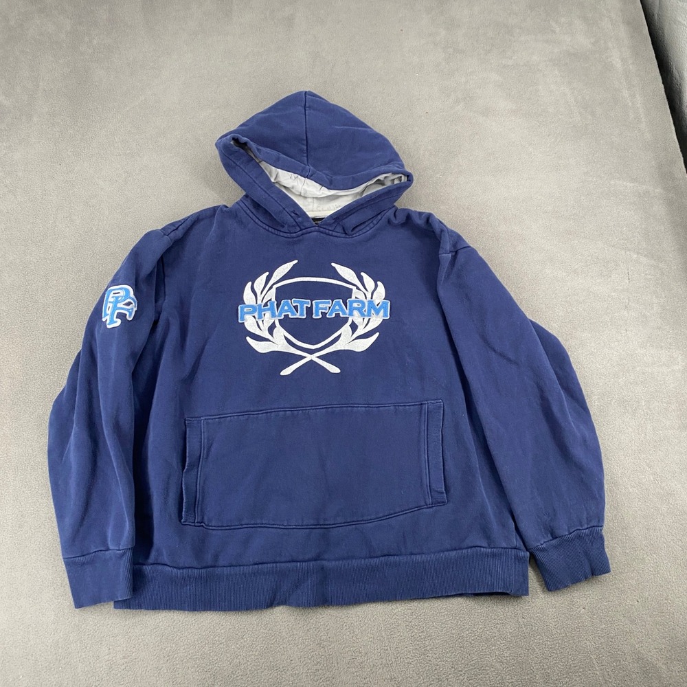 Phat Farm Classics Vintage Y2K Navy Blue Embroidered Logo Hoodie Mens XL